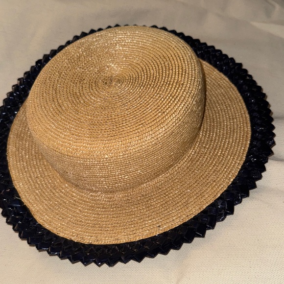 Gigi Burris Straw Sunhat with Navy Leather Trim